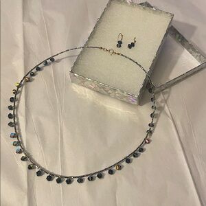 Necklace and Earring Set with Iridescent Dark Blue Beads handmade new in box